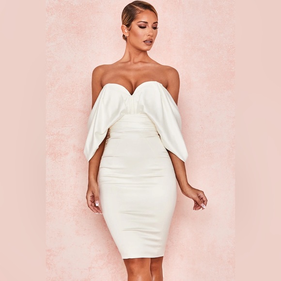 HOUSE OF CB 'Aisha' Ivory Satin Strapless Dress NWOT